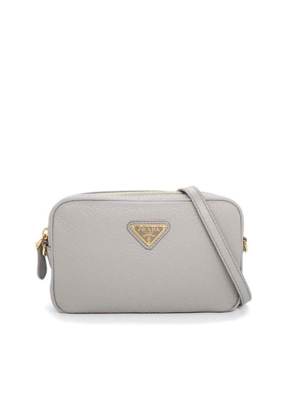 Prada Shoulder Bag Leather Granit Blue Gray Gold